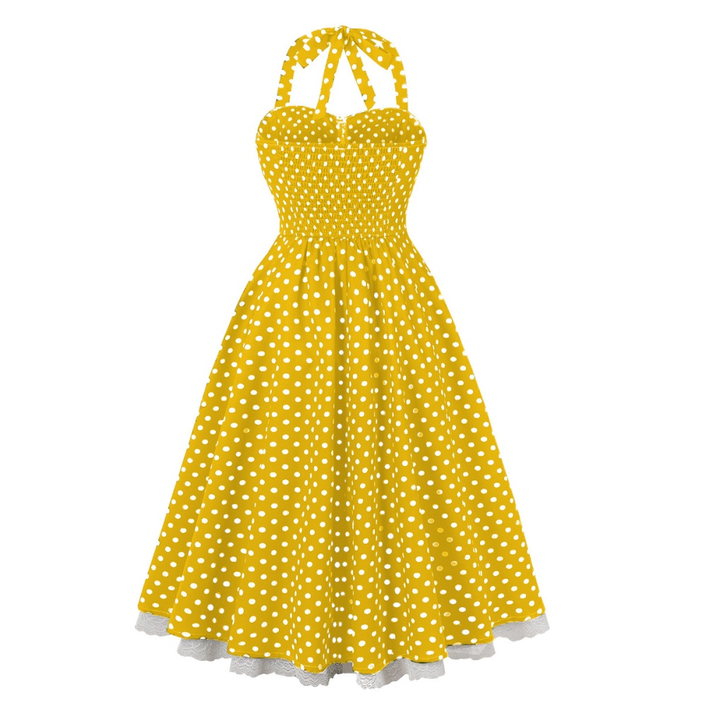 Printing European style retro polka dot halter dress