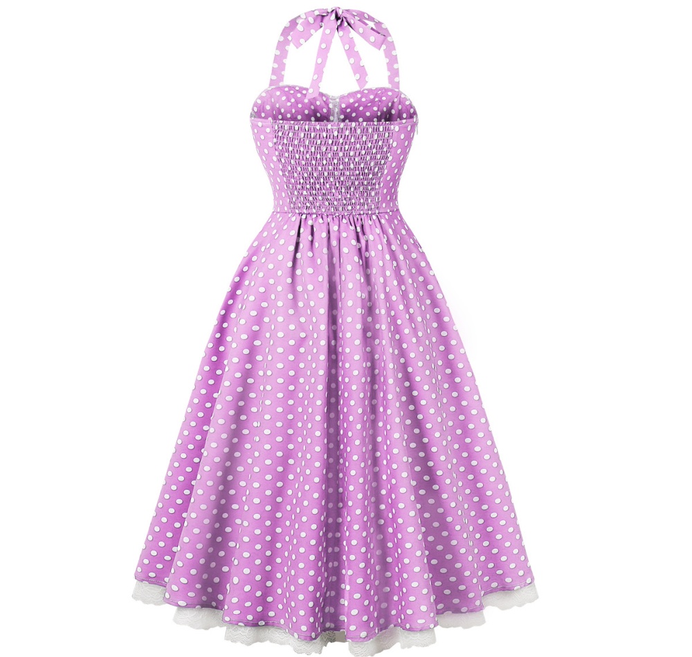 Printing European style retro polka dot halter dress