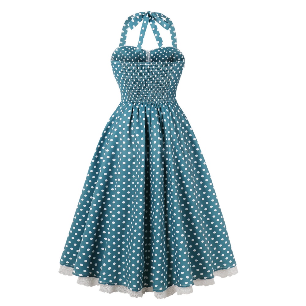 Printing European style retro polka dot halter dress