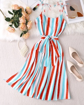 Stripe sling long European style summer dress