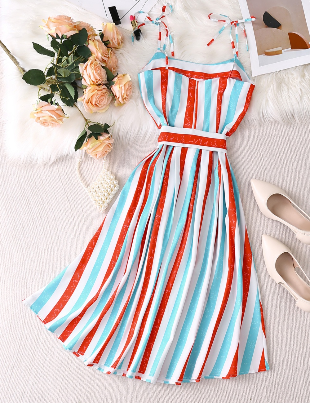 Stripe sling long European style summer dress