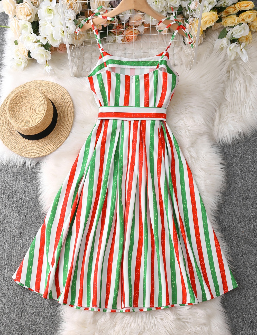 Stripe sling long European style summer dress