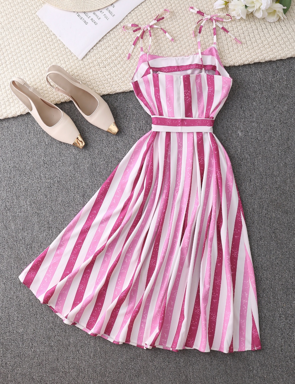 Stripe sling long European style summer dress