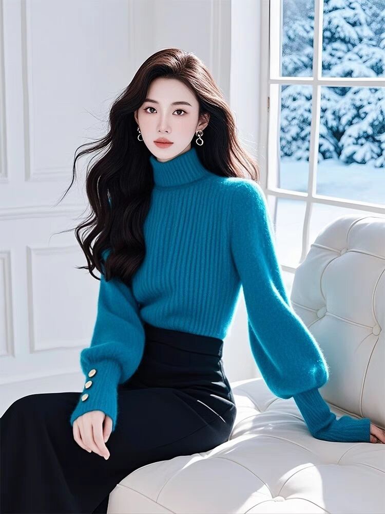 Bottoming lantern sleeve sweater unique temperament tops