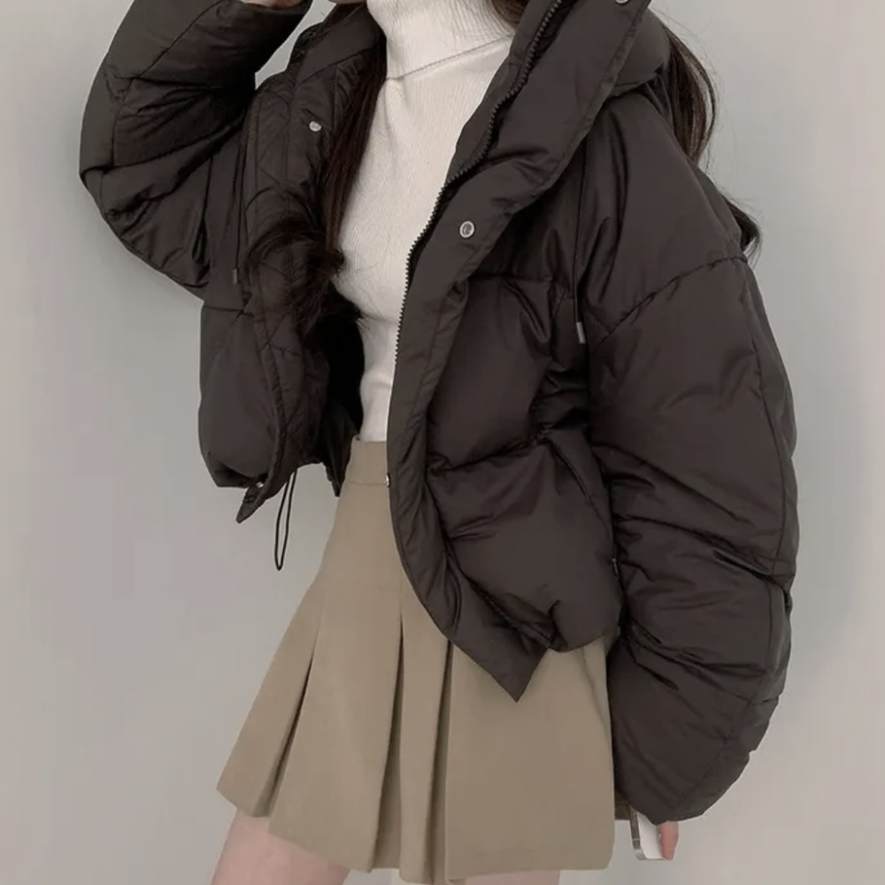 Hooded short down coat Korean style bread clothing