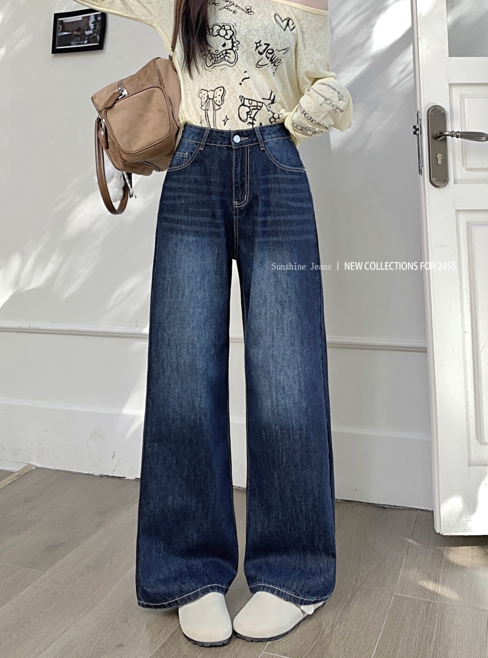 Deep color loose jeans American style pants for women