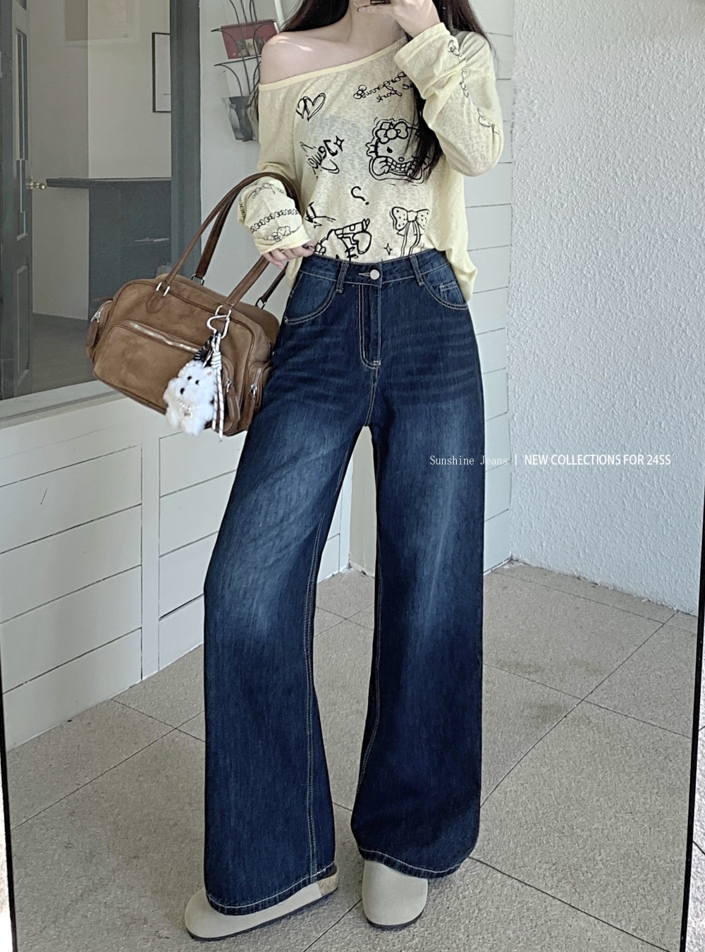 Deep color loose jeans American style pants for women