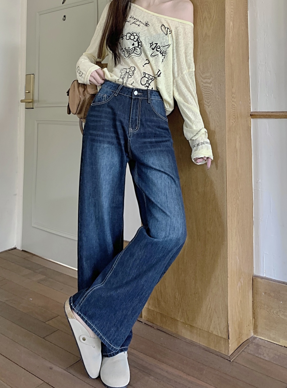 Deep color loose jeans American style pants for women