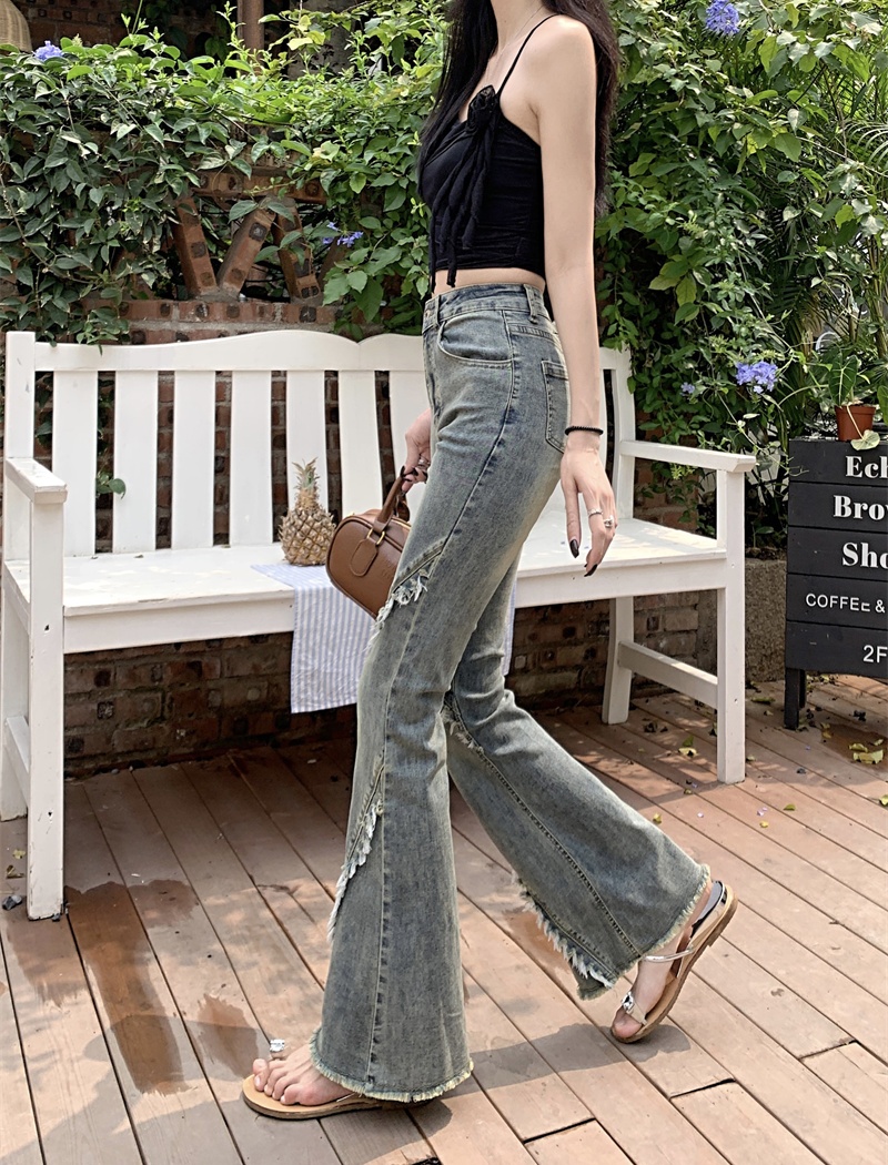 Burr retro long pants mopping splice jeans for women