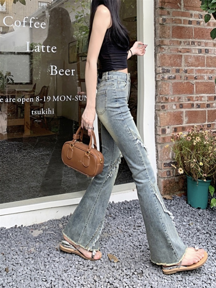 Burr retro long pants mopping splice jeans for women