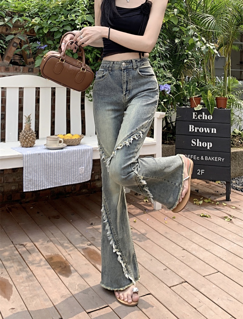 Burr retro long pants mopping splice jeans for women