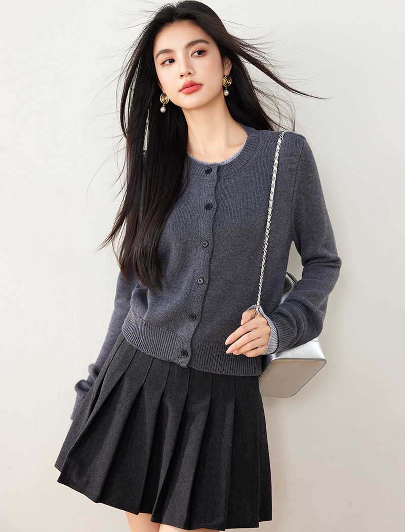 Round neck knitted tops splice cardigan for women