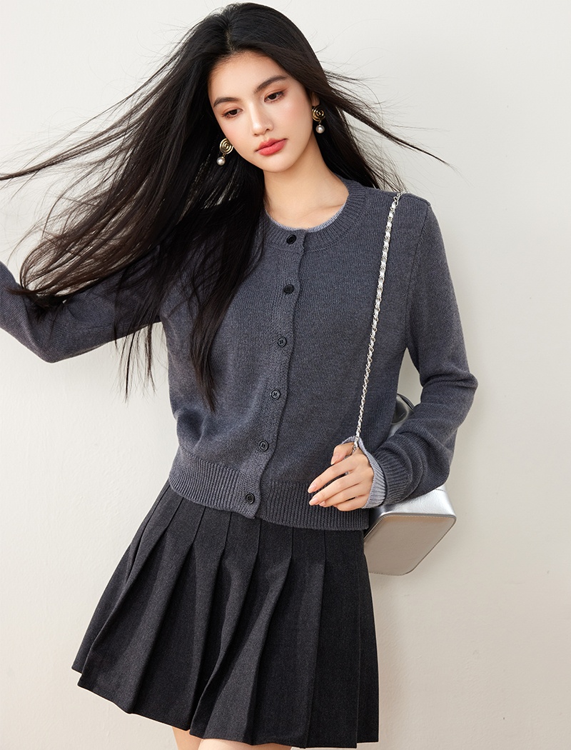 Round neck knitted tops splice cardigan for women