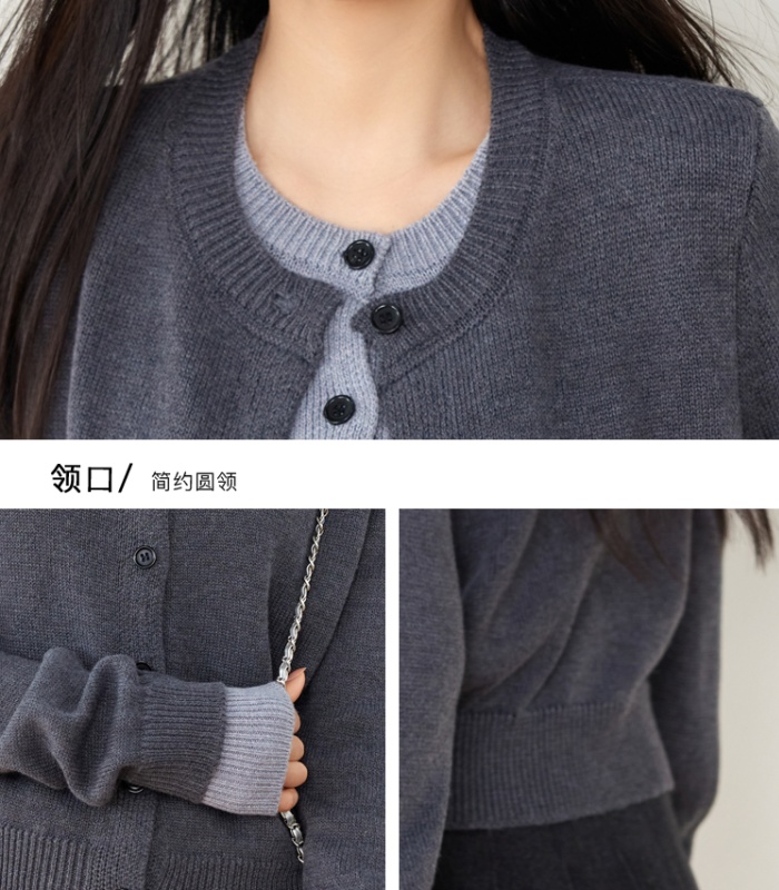 Round neck knitted tops splice cardigan for women