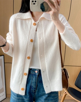 Single-breasted pure tops lapel all-match sweater for women