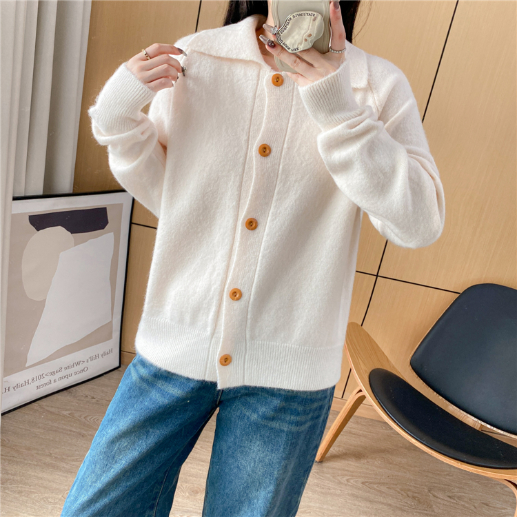 Single-breasted pure tops lapel all-match sweater for women