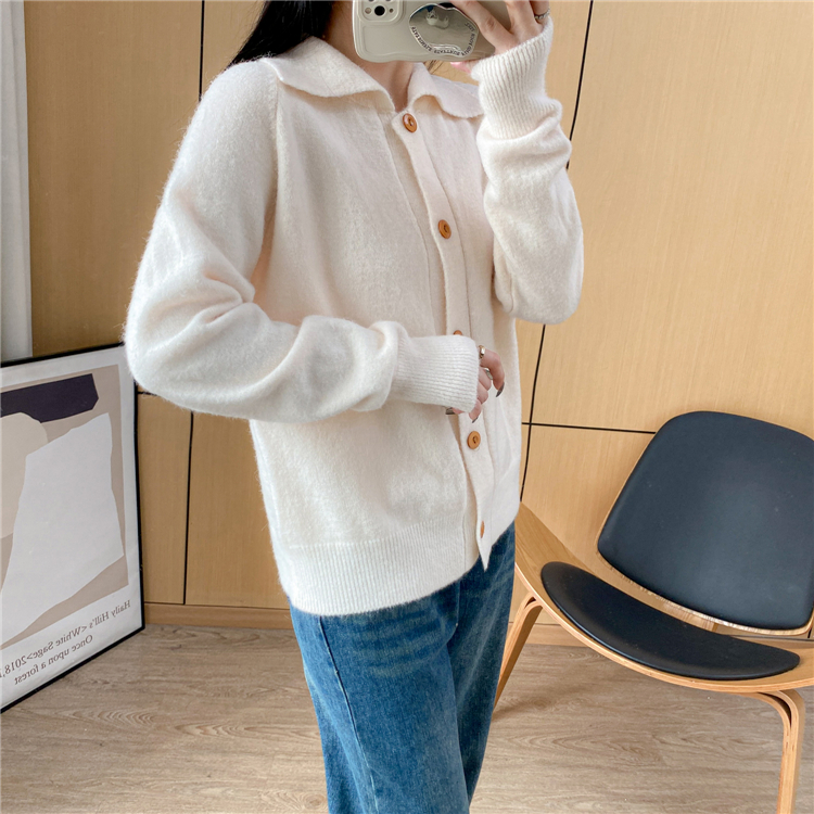 Single-breasted pure tops lapel all-match sweater for women