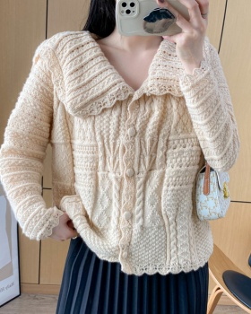 Crochet tender lapel tops sweet lady sweater for women