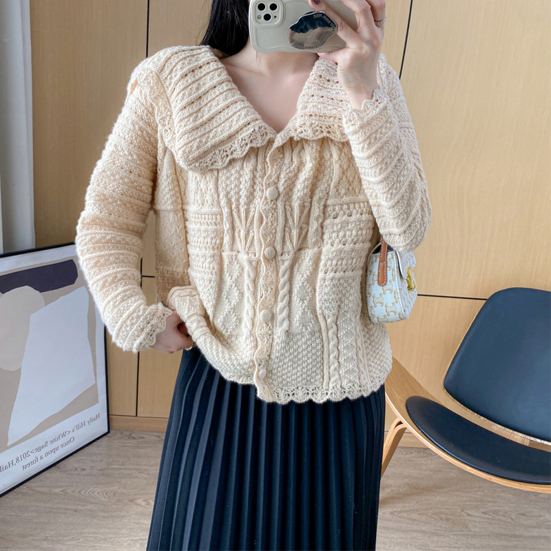 Crochet tender lapel tops sweet lady sweater for women