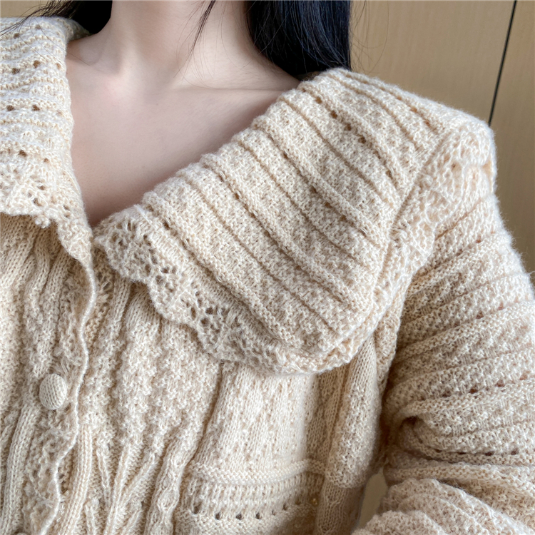 Crochet tender lapel tops sweet lady sweater for women