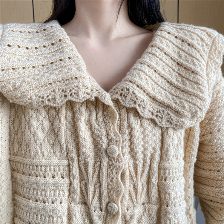 Crochet tender lapel tops sweet lady sweater for women