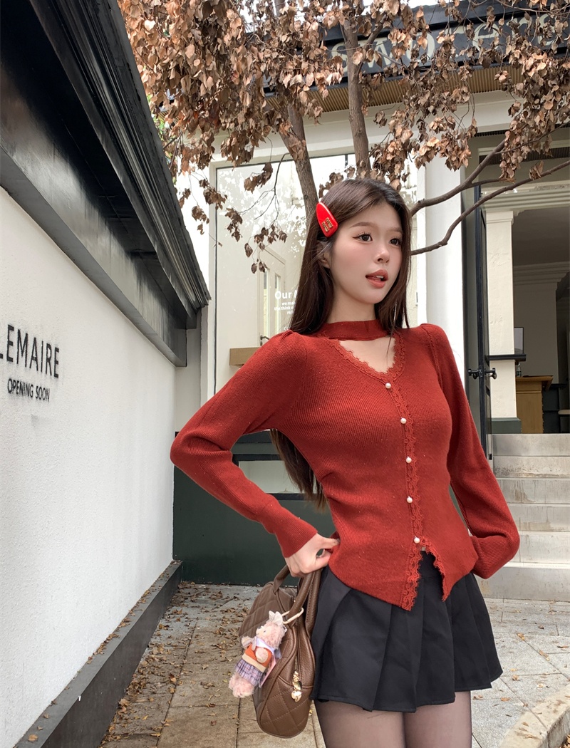 Lace Korean style long sleeve autumn and winter sweater