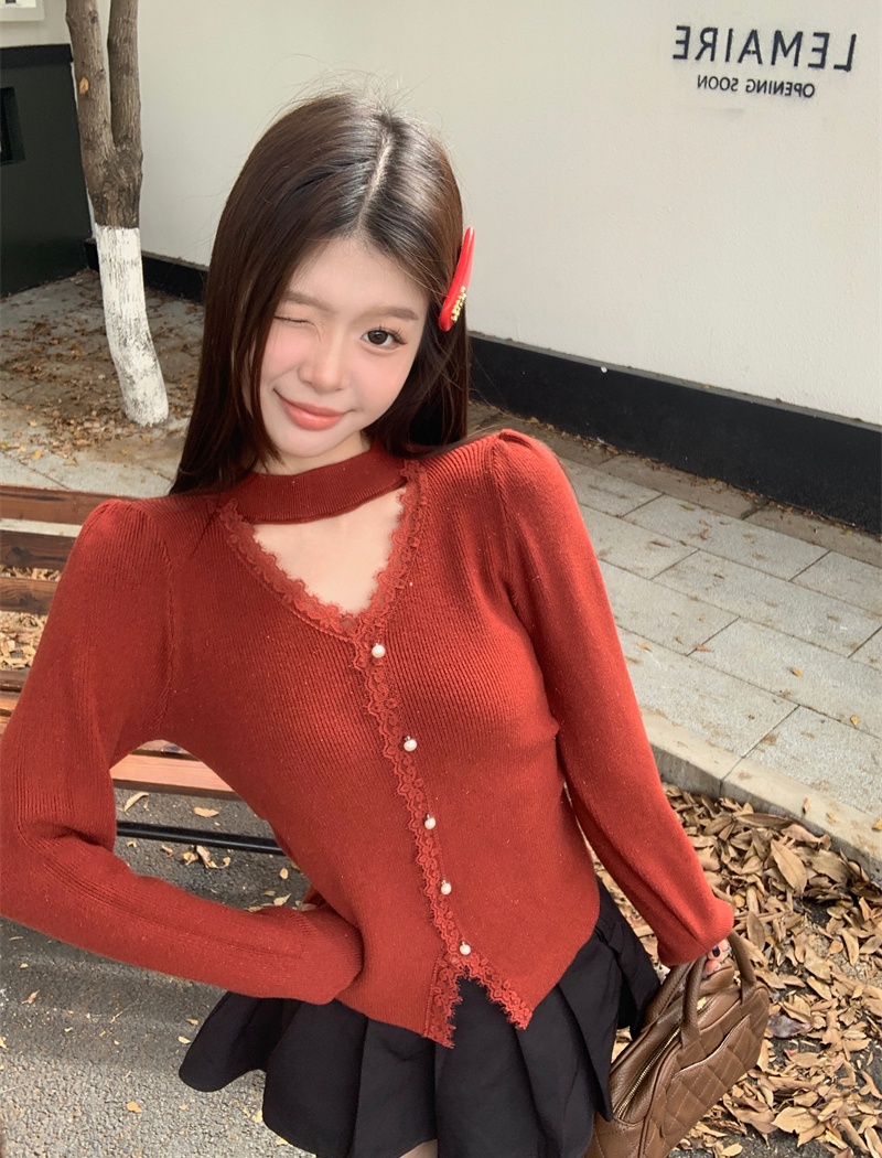 Lace Korean style long sleeve autumn and winter sweater