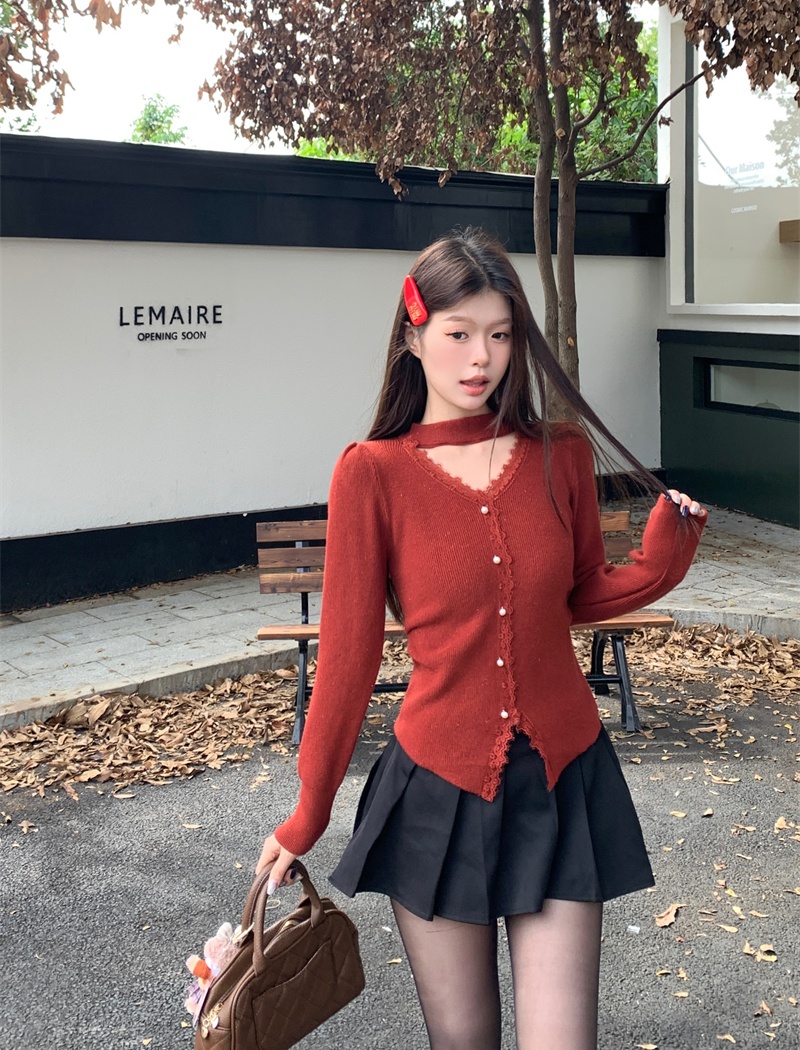 Lace Korean style long sleeve autumn and winter sweater