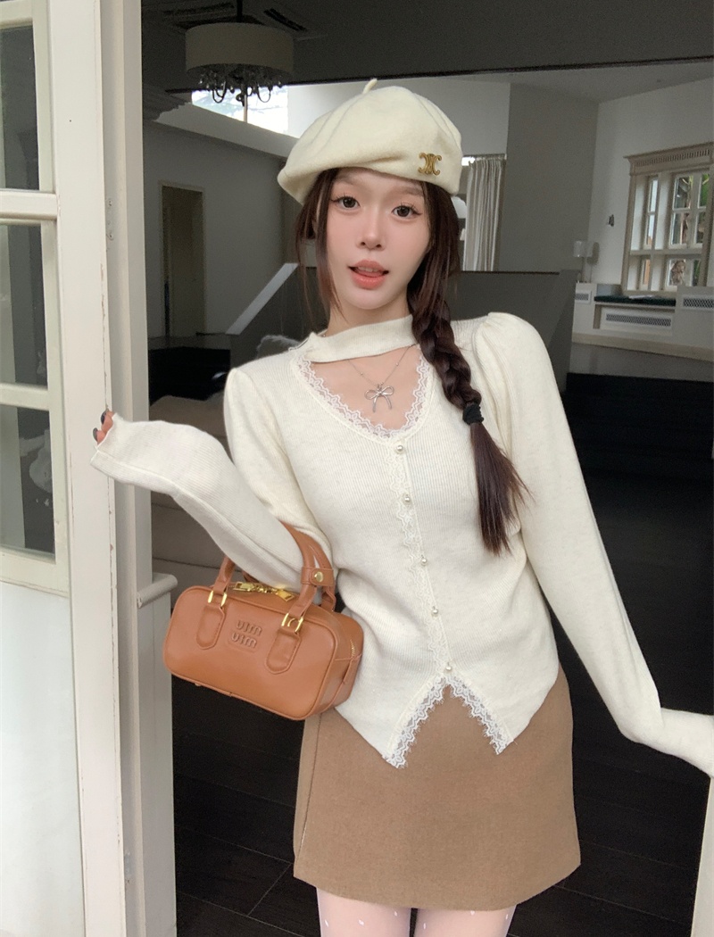 Lace Korean style long sleeve autumn and winter sweater