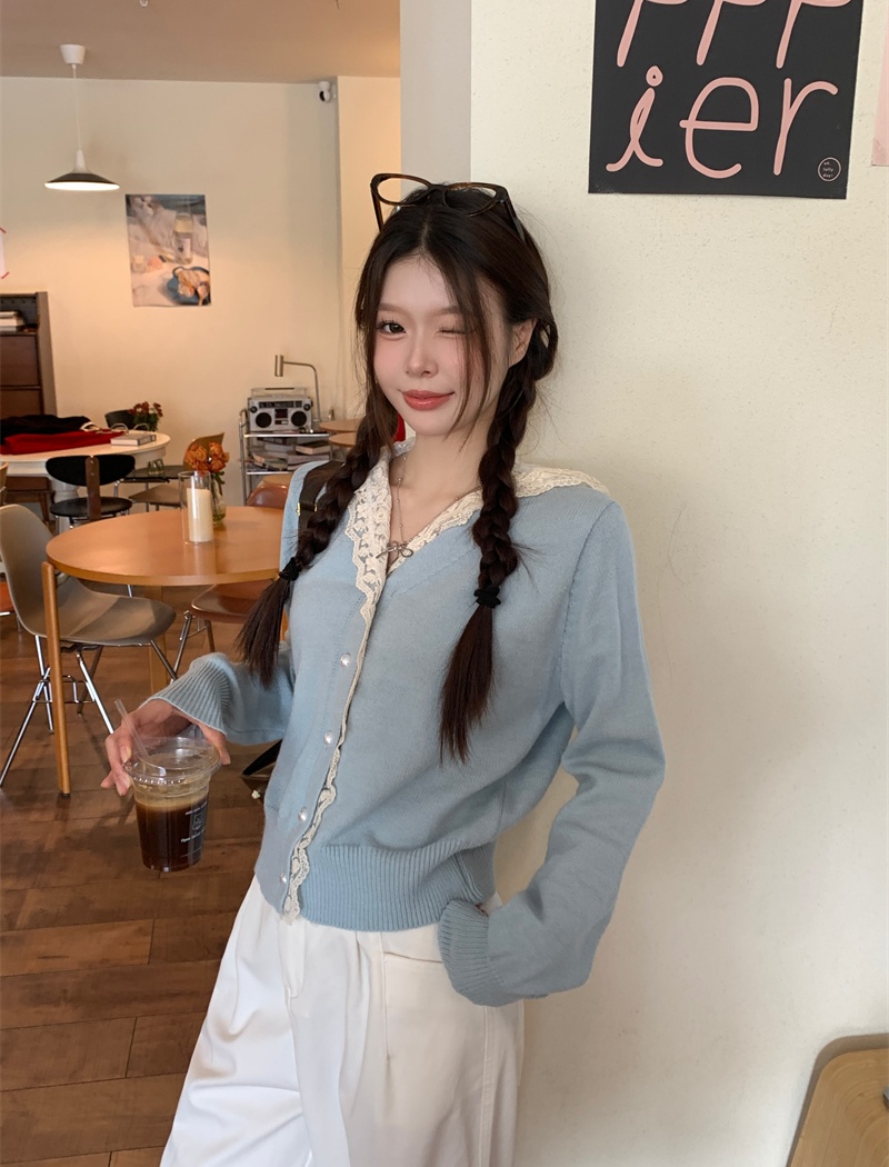 Long sleeve hooded cardigan tender lace tops for women