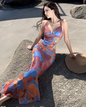 Bohemian style halter seaside beach dress vacation slim dress