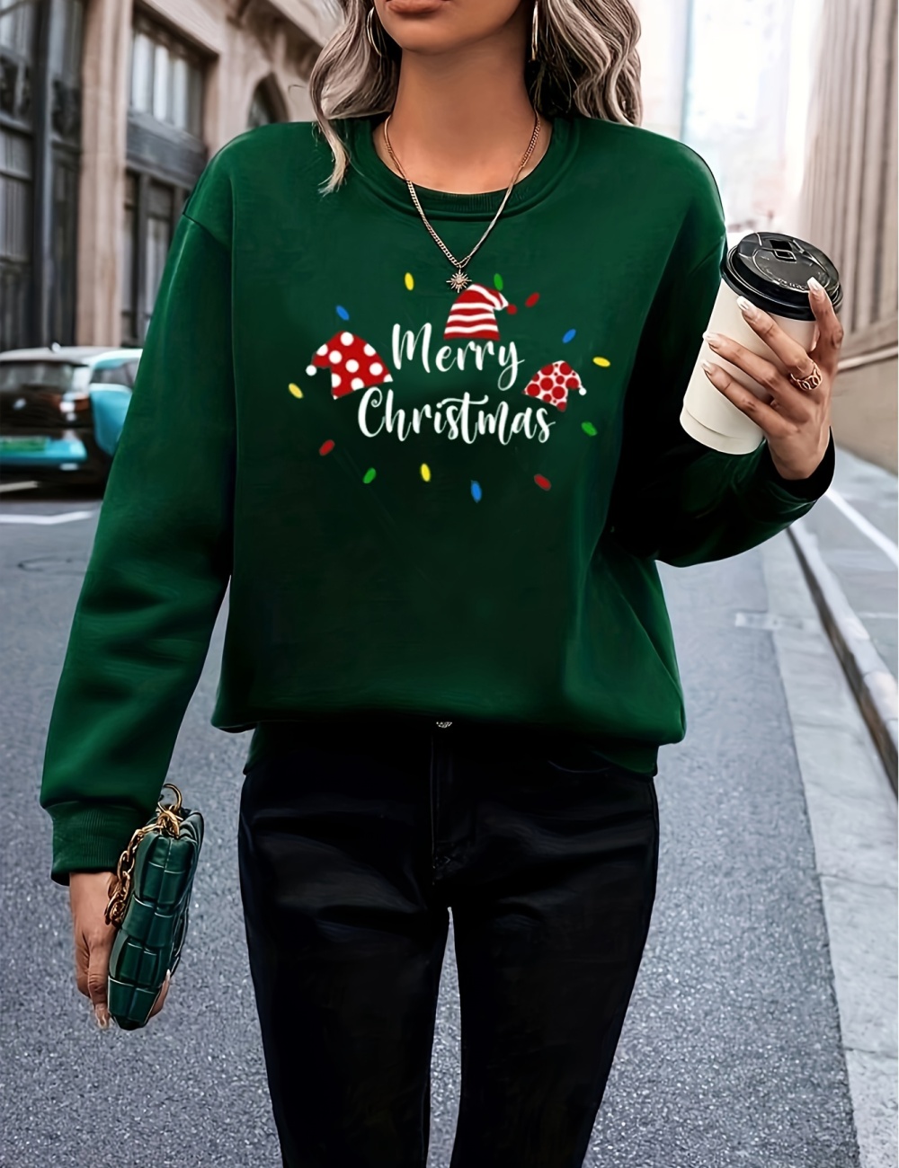 Pure simple christmas hoodie round neck loose T-shirt