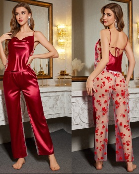 Sling European style gauze sexy splice long pants a set