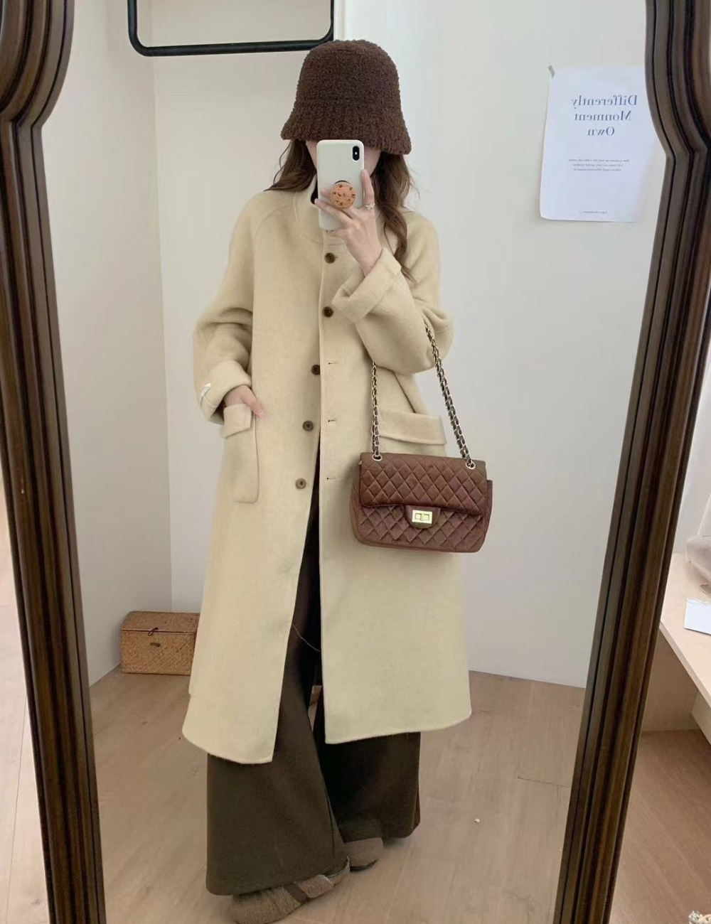 Winter single-breasted woolen coat long overcoat for women