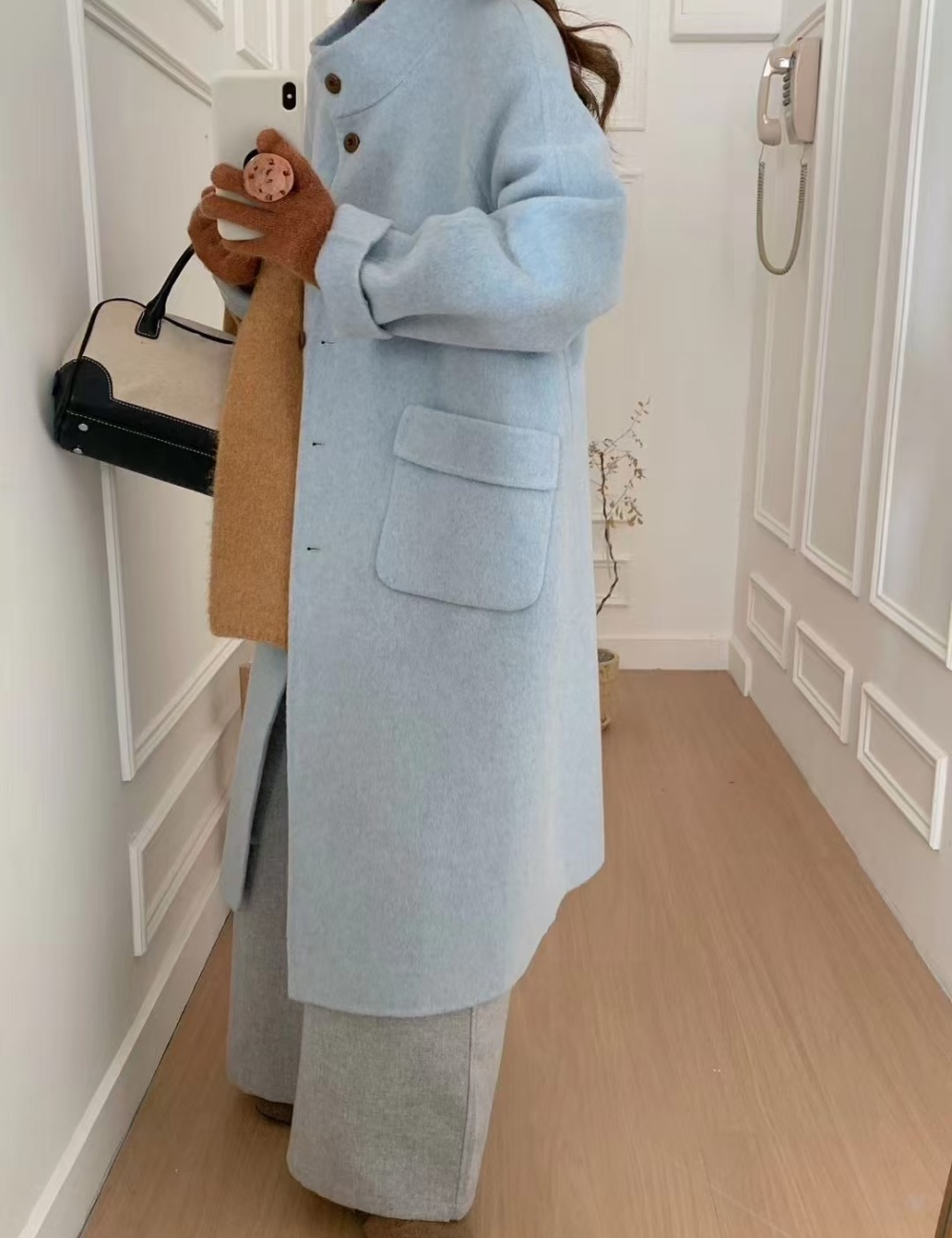 Winter single-breasted woolen coat long overcoat for women