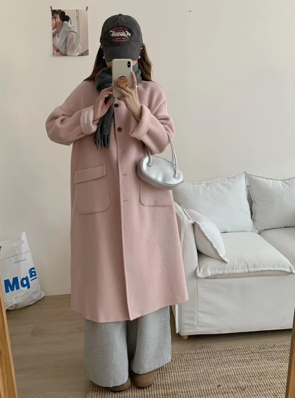 Winter single-breasted woolen coat long overcoat for women