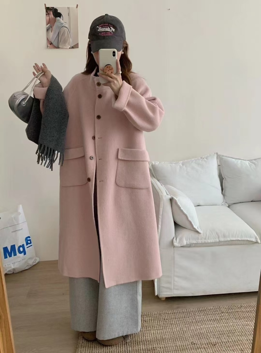 Winter single-breasted woolen coat long overcoat for women