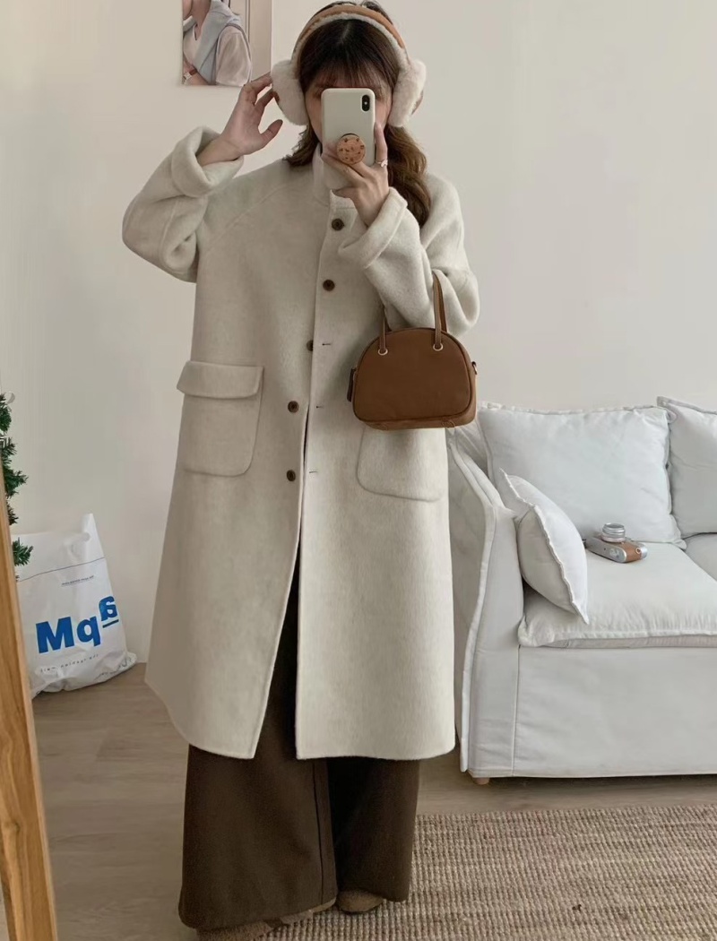 Winter single-breasted woolen coat long overcoat for women