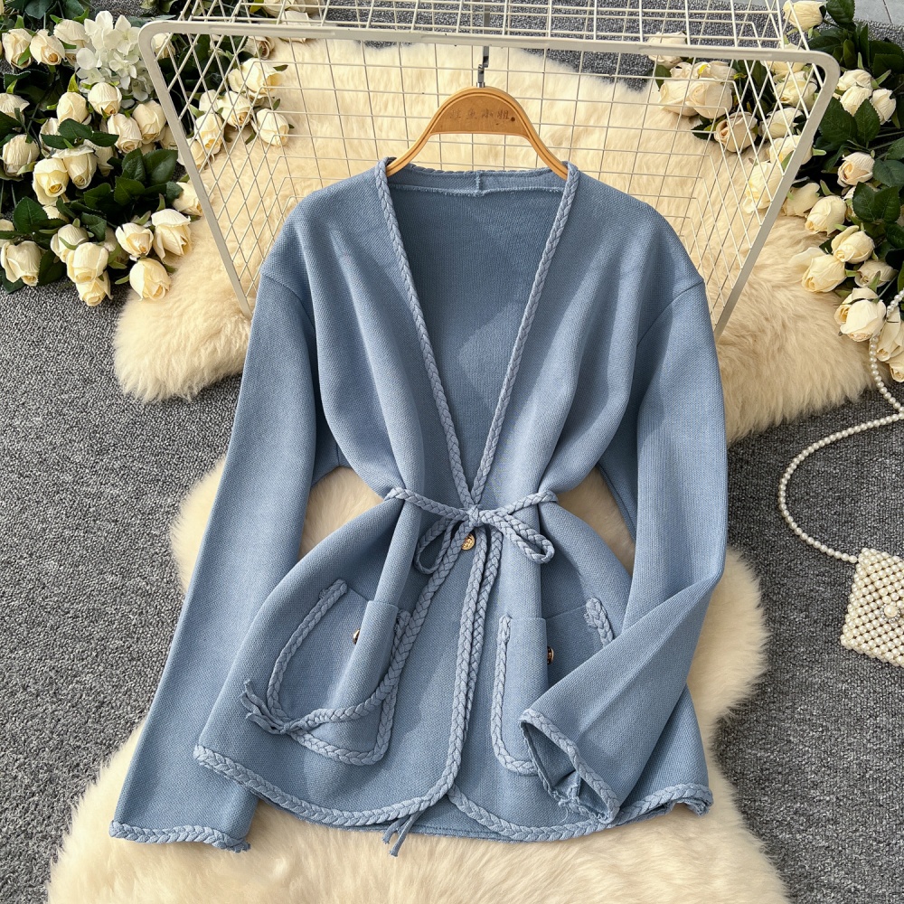 Pinched waist dress bandage cardigan 2pcs set for women