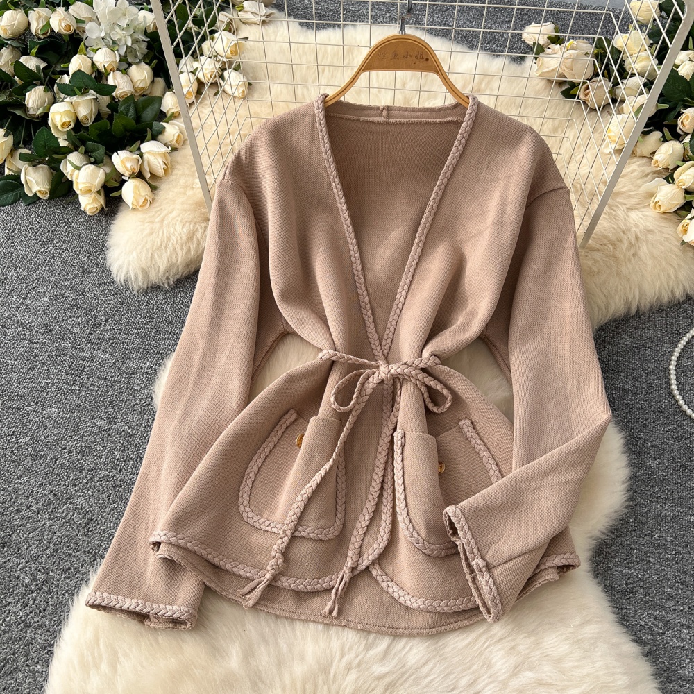 Pinched waist dress bandage cardigan 2pcs set for women