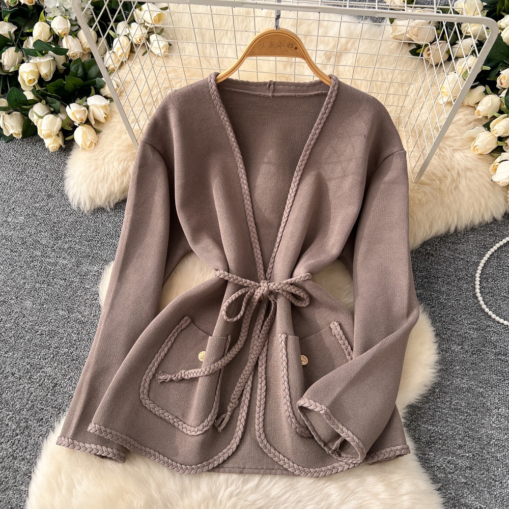 Pinched waist dress bandage cardigan 2pcs set for women