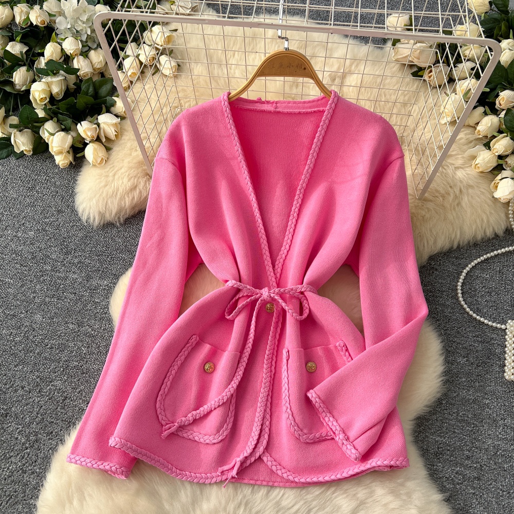 Pinched waist dress bandage cardigan 2pcs set for women