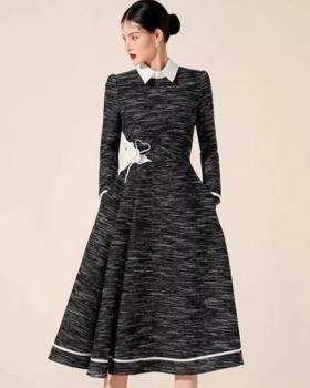 Long sleeve shirt collar A-line elegant dress