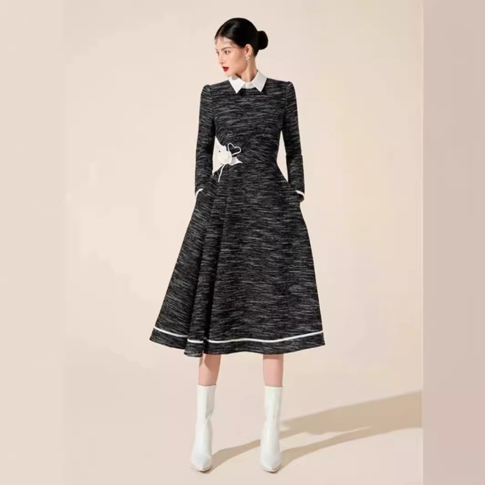 Long sleeve shirt collar A-line elegant dress