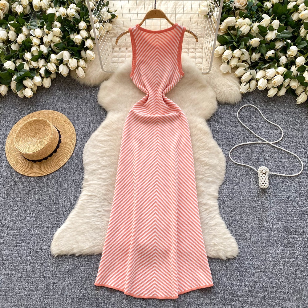 Knitted tight sleeveless dress elasticity dress for women