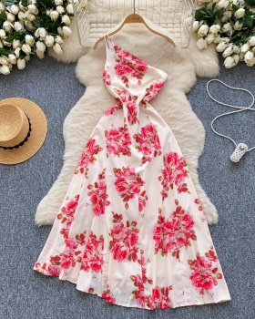 Slim printing dress France style long dress