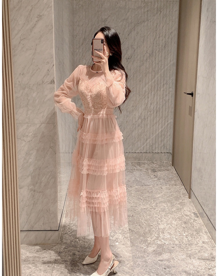 Embroidery slim elegant splice France style dress for women