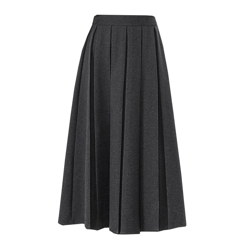 Woolen high waist long A-line pleated skirt for women