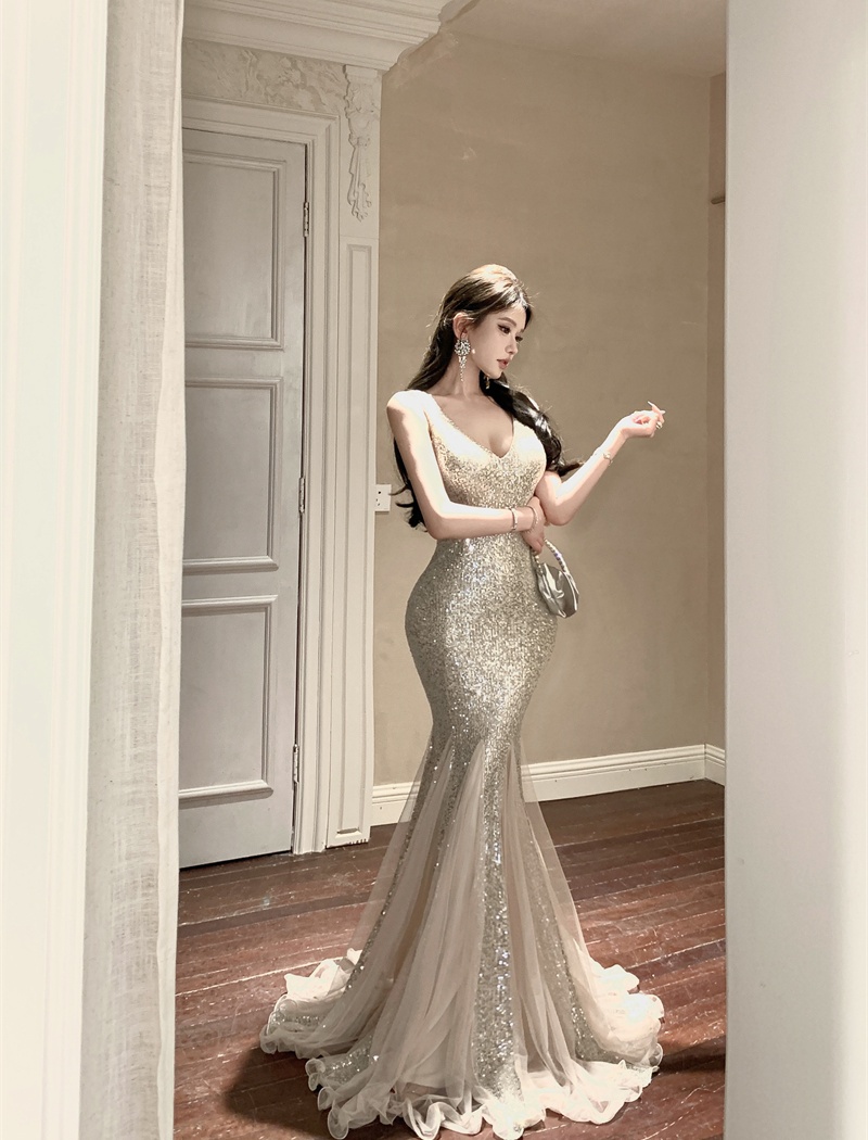 Mermaid sequins gauze dress