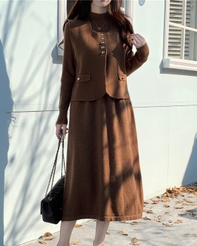 Autumn and winter sweater dress long waistcoat 2pcs set